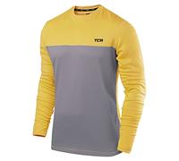 TCA Element Mens Athletic Sports Shirt - Lightweight Breathable Long Sleeve Gym & Running Top - Grey/Yellow, L