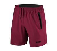 TCA Elite Tech Mens Running Shorts with Zip Pockets, Gym Shorts Men Training Sports Short with Phone Pocket Black - Carmine Red, XXXL