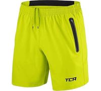 TCA Elite Tech Mens Running Shorts with Zip Pockets, Gym Shorts Men Training Sports Short with Phone Pocket Black - Lime Punch, M