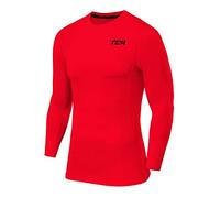 TCA Men Long Sleeve Compression Shirt, Athletic Workout Sports Undershirt Base Layer Top - High Risk Red, S