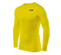 TCA Men's and Boy's HyperFusion Compression Base Layer Top Long Sleeve Under Shirt - Crew/Mock - Sonic Yellow, 8-10 Years