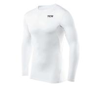 TCA Men's and Boy's HyperFusion Compression Base Layer Top Long Sleeve Under Shirt - Crew/Mock - White, 12-14 Years