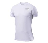 TCA Men's Atomic Quick Dry T Shirt, Gym Sports Running Top for Men, Lightweight Breathable Moisture Wicking Active Athletic Short Sleeve Shirt - White (UPF 50+), S