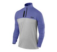 TCA Fusion Gym Tops for Men Training Sports Long Sleeve Running Top Men Gym Clothes - Heather Grey/Dazzling Blue, L