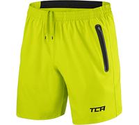 TCA Elite Tech Mens Running Shorts with Zip Pockets, Gym Shorts Men Training Sports Short with Phone Pocket Black - Lime Punch, XXL