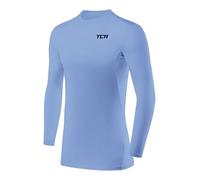 TCA Men's HyperFusion Compression Base Layer Top Long Sleeve Under Shirt - Crew Neck - Ice Blue, XL