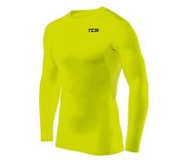 TCA Men's HyperFusion Compression Base Layer Top Long Sleeve Under Shirt - Crew Neck - Lime Punch, L