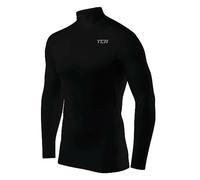 TCA Men's HyperFusion Compression Base Layer Top Long Sleeve Under Shirt - Mock Neck - Black Mock, L