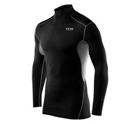 TCA Men's HyperFusion Compression Base Layer Top Long Sleeve Under Shirt - Mock Neck - Black/Space Grey Mock Neck, S