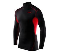 TCA Men's HyperFusion Compression Base Layer Top Long Sleeve Under Shirt - Mock Neck - Black/Team Red Mock Neck, XXL