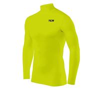 TCA Men's HyperFusion Compression Base Layer Top Long Sleeve Under Shirt - Mock Neck - Lime Punch Mock, L