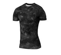 TCA Men's Pro Performance Compression Base Layer Short Sleeve Thermal Top - Black Stealth Camo, L
