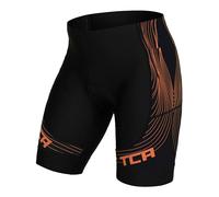 TCA Men's Slipstream Padded Cycling Shorts, Quick Dry, Breathable and Anti-Slip with Back Zipped Pocket Mens Cycling Shorts - Black/Orange, XXL