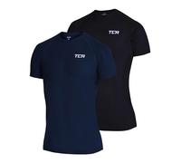 TCA Superlight Gym Tops for Men 2 Pack - Quick Dry Running Top Men, Lightweight, Breathable, Moisture Wicking Clothing, Athletic Fit Mens Gym Sports T Shirt - Black & Navy Blazer, XL