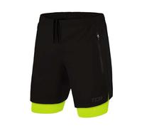 TCA Ultra 2 in 1 Compression Shorts Men Running Gym Shorts for Men with 2X Zipped Pockets - Black/Lime Punch, L