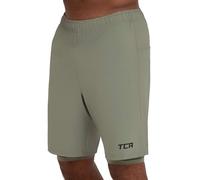 TCA Ultra 2 in 1 Compression Shorts Men Running Gym Shorts for Men with Back Zipped Pocket - Army/Army, L