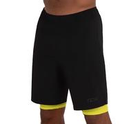 TCA Ultra 2 in 1 Compression Shorts Men Running Gym Shorts for Men with Back Zipped Pocket - Black/Lime Punch, L