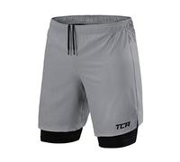 TCA Ultra 2 in 1 Compression Shorts Men Running Gym Shorts for Men with Back Zipped Pocket - Cool Grey, L