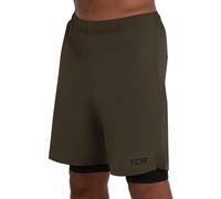 TCA Ultra 2 in 1 Compression Shorts Men Running Gym Shorts for Men with Back Zipped Pocket - Forest Night, XL