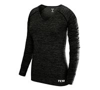 TCA Women’s Elle Long Sleeve V-Neck Running Training Workout Top with Thumbholes - Black, XL