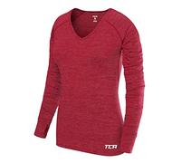 TCA Women’s Elle Long Sleeve V-Neck Running Training Workout Top with Thumbholes - Cerise, Large