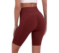 TCA Women's Equilibrium Yoga Workout Athletic Gym Running High Waisted Short with Phone Pocket - Cabernet, L