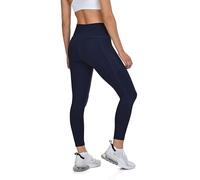 TCA Women's High Waisted 7/8 Leggings- Tummy Control Buttery Soft Leggings with 2 Open Side Pockets for Running, Gym, and Yoga - Navy Blazer, XS