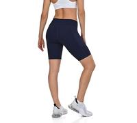 TCA Women's High Waisted Yoga Shorts - Tummy Control Buttery Soft Biker Shorts with 2 Open Side Pockets for Running, Gym, and Workout - Navy Blazer, XL