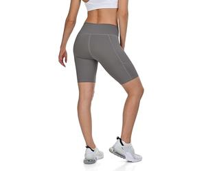 TCA Women's High Waisted Yoga Shorts - Tummy Control Buttery Soft Biker Shorts with 2 Open Side Pockets for Running, Gym, and Workout - Charcoal, XL