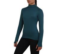 TCA Women's SuperThermal Long Sleeve Performance Base Layer Running Training Workout Top - Mock Neck - with Thumbholes - Atlantic Deep, S