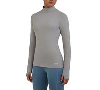 TCA Women's SuperThermal Long Sleeve Performance Base Layer Running Training Workout Top - Mock Neck - with Thumbholes - Light Grey Marl, XS