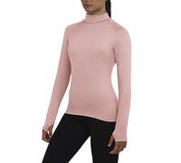 TCA Women's SuperThermal Long Sleeve Performance Base Layer Running Training Workout Top - Mock Neck - with Thumbholes - Pink Silver, M