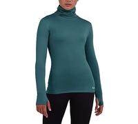 TCA Women's Warm Up Long Sleeve Training Workout Funnel Neck Thermal Running Top with Thumbholes - Atlantic Deep, L
