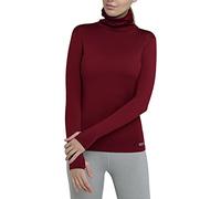 TCA Women's Warm Up Long Sleeve Training Workout Funnel Neck Thermal Running Top with Thumbholes - Cabernet, M