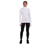 TCA Women's Warm Up Long Sleeve Training Workout Funnel Neck Thermal Running Top with Thumbholes - White, M