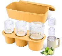 Tcamp Silicone Ice Cube Tray for Freezer, Large Hollow Cylinder Ice Cube Molds with Lid and Bin for 40 oz Tumbler Cups, Ice Maker for Chilling Coffee Cocktails Whiskey Tea Drinks (Yellow)