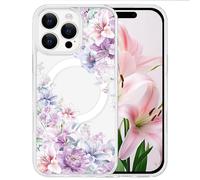 Tcaraersing Clear Flower Case Slim Cover for iPhone 16 Pro Max | Magnetic, Compatible with MagSafe, Floral Pattern, Shockproof, Hard PC Back, Soft TPU Edge, for Girls Women, Hydrangea