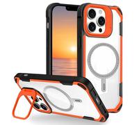 Tcaraersing for iPhone 12 Pro Max & 13 Pro Max Magnetic Clear Case with Kickstand, Compatible with MagSafe, Built-in Camera Ring Stand, Military-Grade Protection Shockproof Rugged Cover, Orange