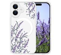 Tcaraersing for iPhone 16 Plus Flower Case Magnetic [Compatible with MagSafe] Floral Pattern Clear Shockproof [Hard PC Back Soft TPU Edge] Slim Cover for Girls Women iPhone 16 Plus 6.7'', Lavender