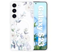 Tcaraersing Magnetic Case for Samsung Galaxy S23 6.1" Clear Flower Case, Cute Floral Aesthetic Design & Compatible with MagSafe, Slim Fit Shockproof Cover for Women Girls, Hibiscus