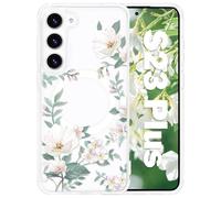Tcaraersing Magnetic Case for Samsung Galaxy S23 Plus 6.6" Clear Flower Case, Cute Floral Aesthetic Design & Compatible with MagSafe, Slim Fit Shockproof Cover for Women Girls, Magnolia