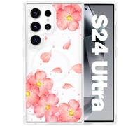 Tcaraersing Magnetic Case for Samsung Galaxy S24 Ultra 6.8" Clear Flower Case, Cute Floral Aesthetic Design & Compatible with MagSafe, Slim Fit Shockproof Cover for Women Girls, Cherry Blossom