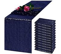 TCBESTO 12 Pack Navy Blue Sequin Table Runner 12 x 72 Inch - High Density Sparkly Glitter Table Runners for Wedding Reception, Graduation Party, Baby Shower, Shimmering Navy Blue Decor