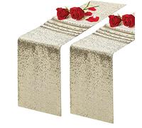TCBESTO 2 Pack Champagne Sequin Table Runner 12 x 72 Inch - High Density Sparkly Glitter Table Runners for Wedding Reception, Birthday Party, Baby Shower, Shimmering Champagne Party Decor