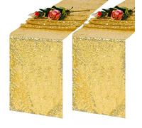 TCBESTO 2 Pack Gold Sequin Table Runner 12x108 Inch, High Density Sparkly Glitter Table Runners for Wedding Reception, Party Decorations, Birthday Banquet, Shimmering Gold Decor