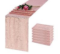 TCBESTO 6 Pack Rose Gold Sequin Table Runner 12 x 72 Inch, High Density Sparkly Glitter Table Runners for Wedding Reception, Birthday Party, Baby Shower, Shimmering Pink Decor