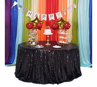 TCBESTO Black Sequin Tablecloth 120" Shiny Glitter Round Table Cover Metallic Sequence Table Clothes for Birthday Party Baby Shower Wedding