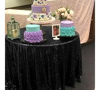 TCBESTO Black Sequin Tablecloth 90" Glitter Round Table Cover Metallic Sparkle Table Clothes for Birthday Party Baby Shower Wedding