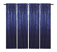 TCBESTO Navy Blue Sequin Backdrop Curtains Glitter Drapes 2FTx8FT 4 Panels for Wedding Birthday Party Decorations Bridal Baby Shower Party Supplies Sparkly Photography Background