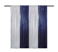 TCBESTO Sequin Backdrop Curtain 4 Panels 2FTx8FT Silver and Navy Blue